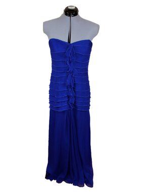 VTG LIANCARLO COUTURE Sz 10 Blue Ruffle Gown Silk Sweetheart Formal Evening